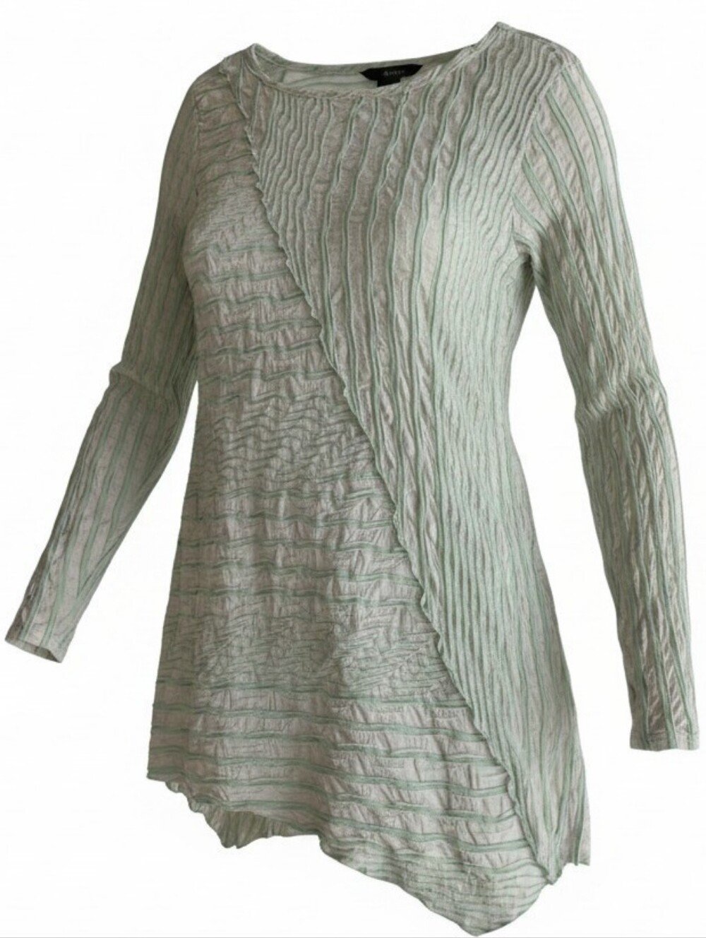 ALI MILES | Textured Art to Wear Asymmetrical Long Tunic Top Pastel Green | S